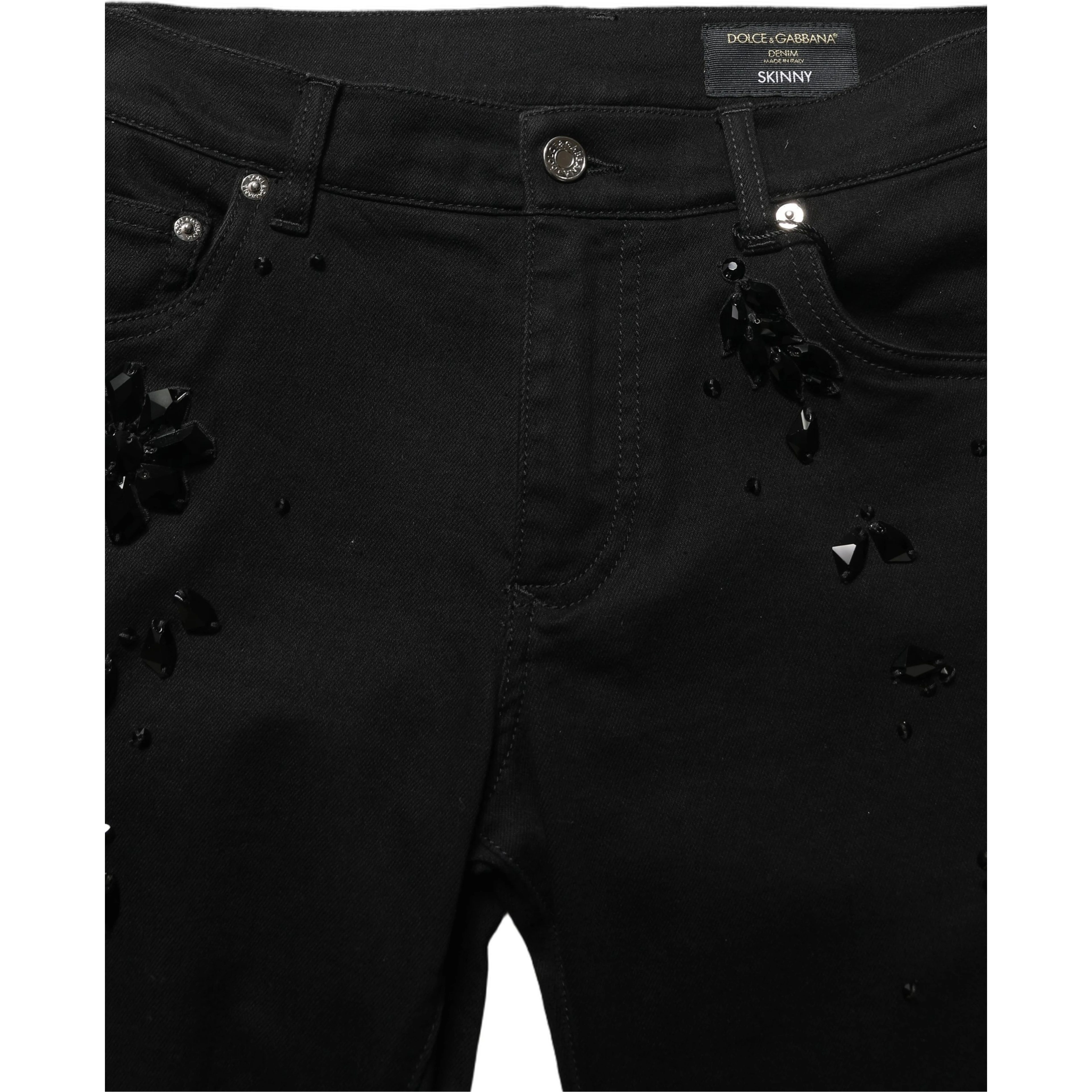Black Embellished Cotton Skinny Denim Jeans