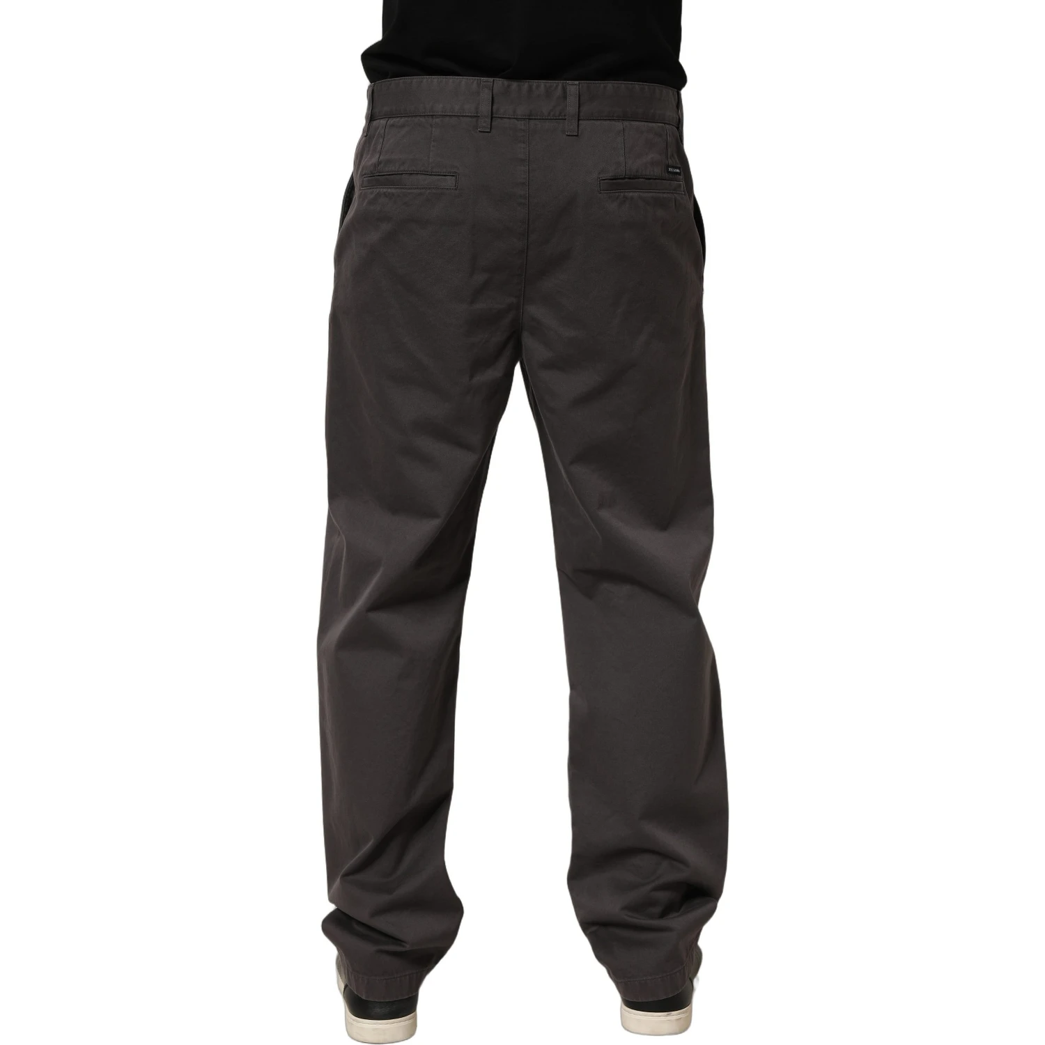 Dark Gray Cotton Straight Chino Trouser Pants