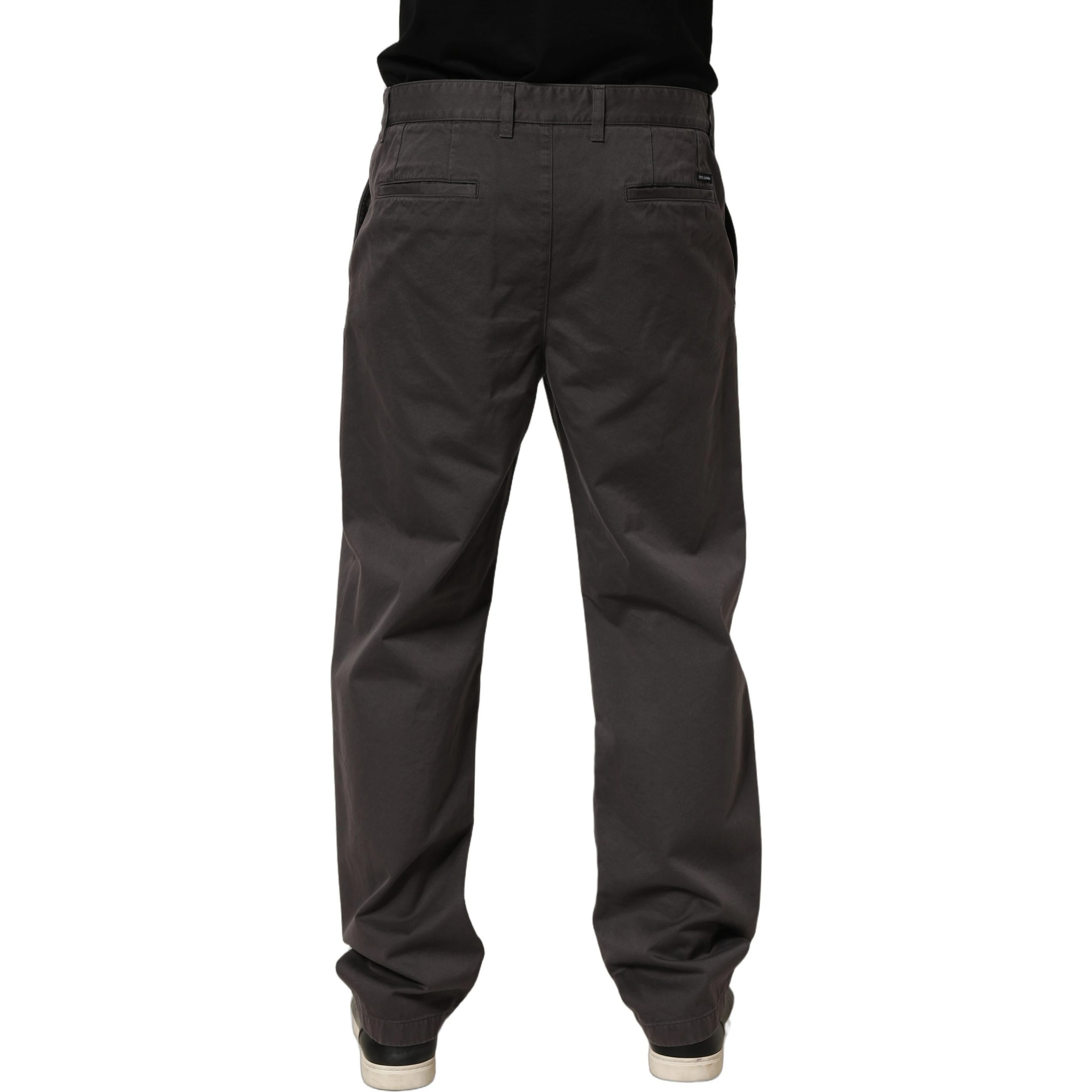 Dark Gray Cotton Straight Chino Trouser Pants