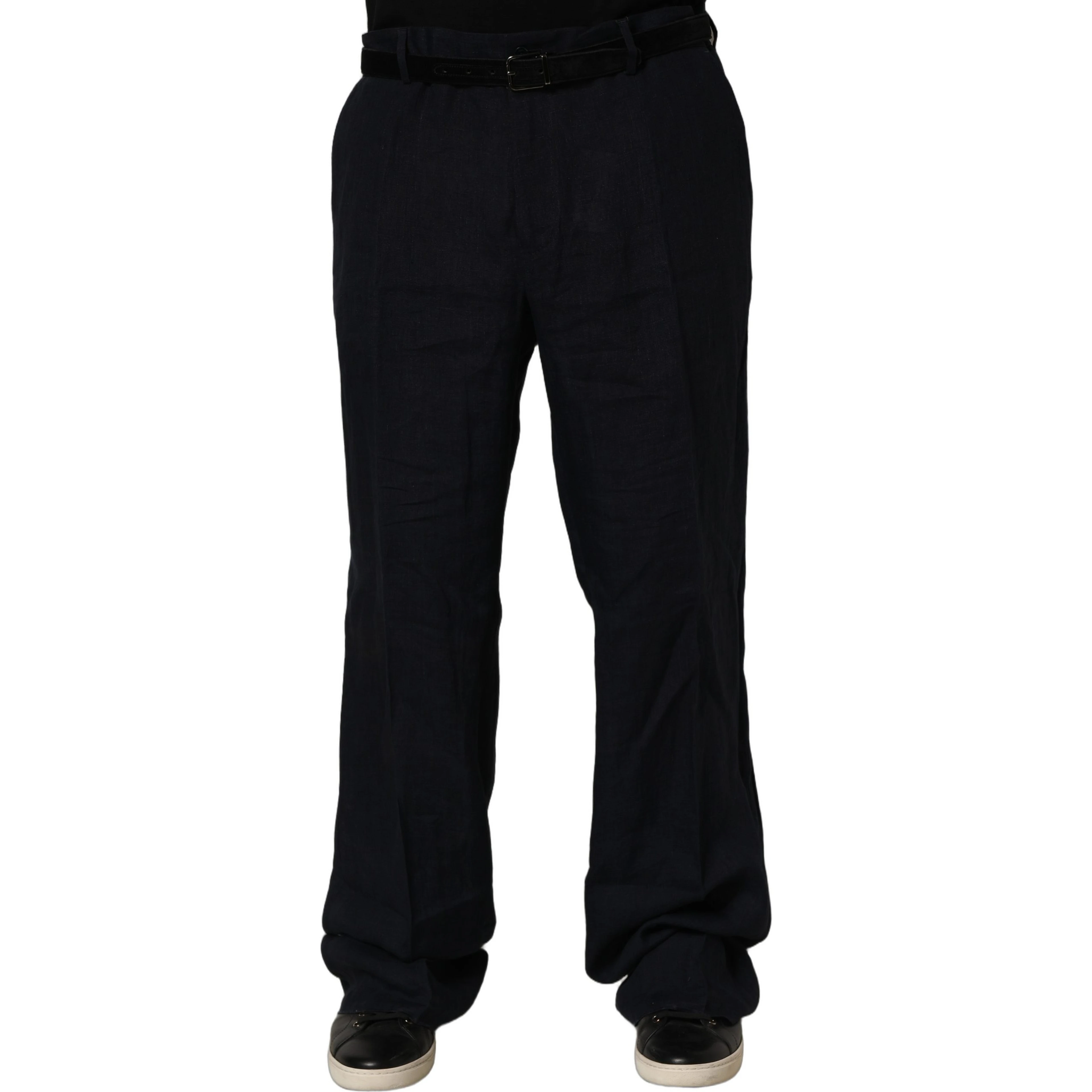 Black Linen Straight Leg Dress Trouser Pants