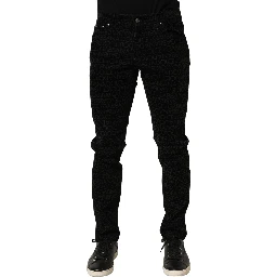 Black Logo Monogram Cotton Slim Denim Jeans