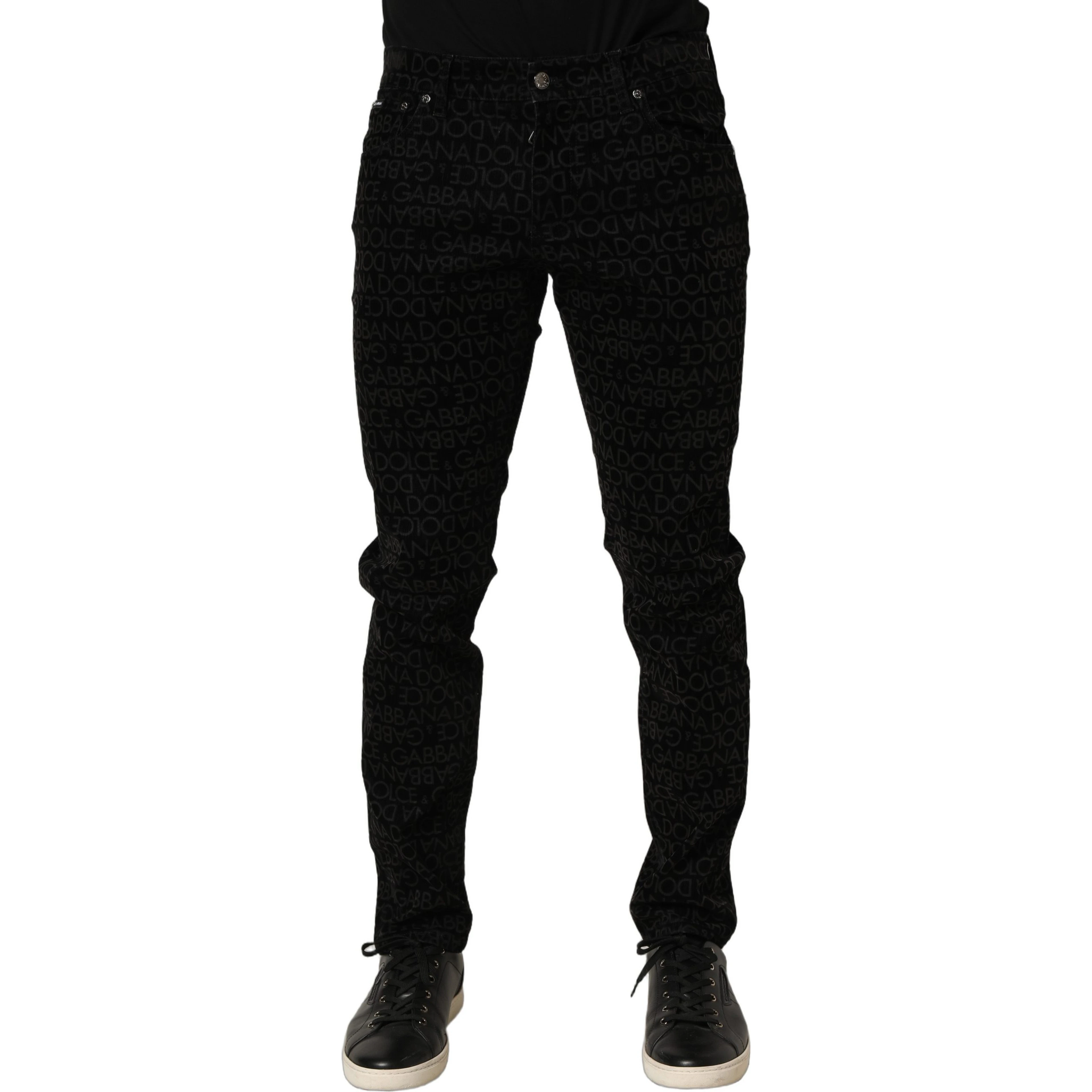 Black Logo Monogram Cotton Slim Denim Jeans