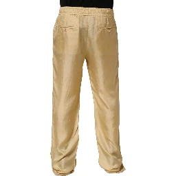 Yellow Straight Silk Mid Waist Chino Trouser Pants