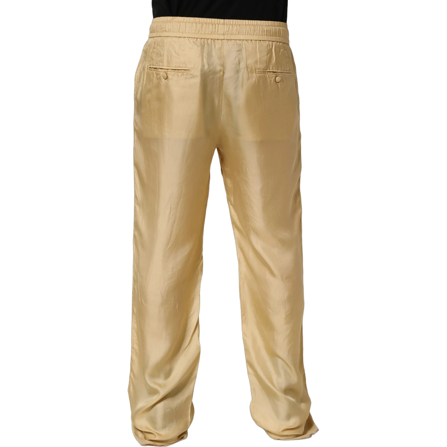 Yellow Straight Silk Mid Waist Chino Trouser Pants