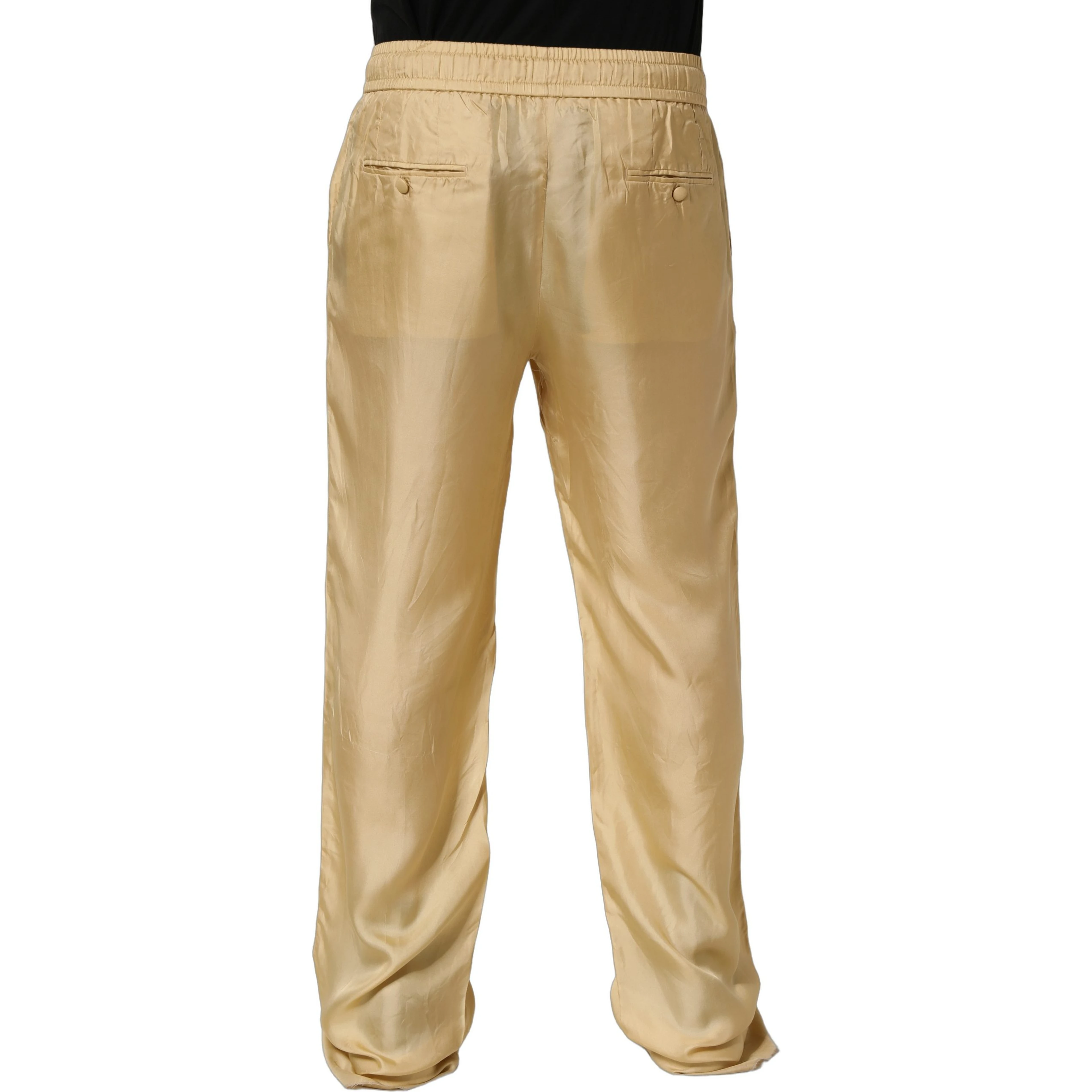 Yellow Straight Silk Mid Waist Chino Trouser Pants