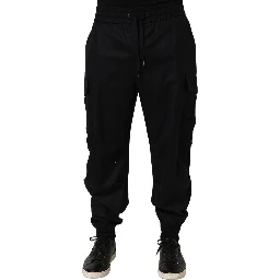 Black Mid Waist Cargo Jogger Sweatpants Pants
