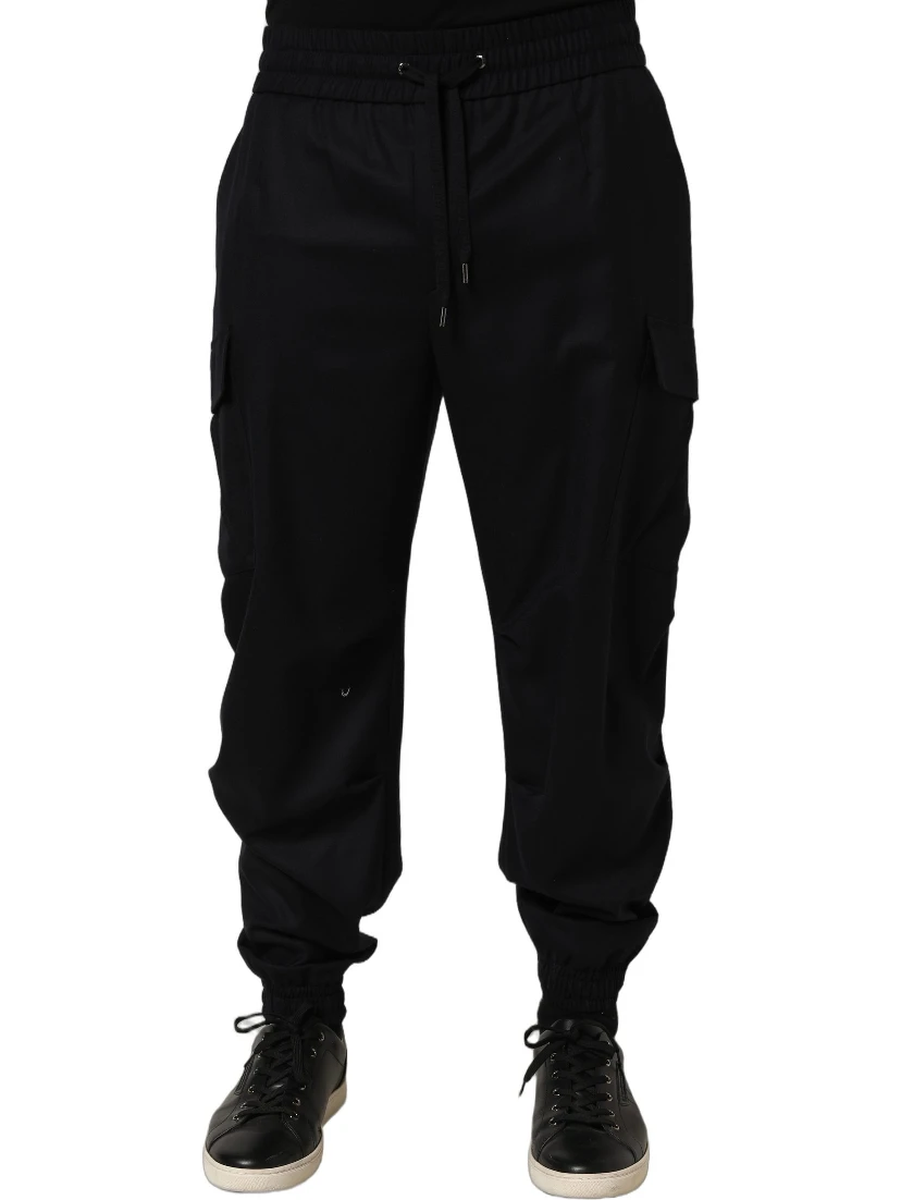 Black Mid Waist Cargo Jogger Sweatpants Pants