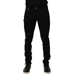 Black Embellished Cotton Skinny Denim Jeans