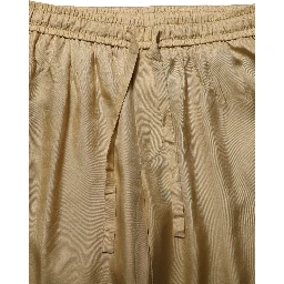 Yellow Straight Silk Mid Waist Chino Trouser Pants