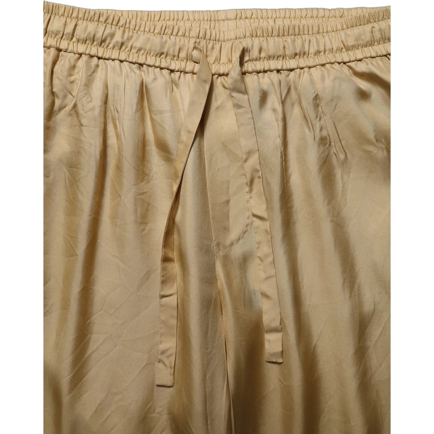 Yellow Straight Silk Mid Waist Chino Trouser Pants