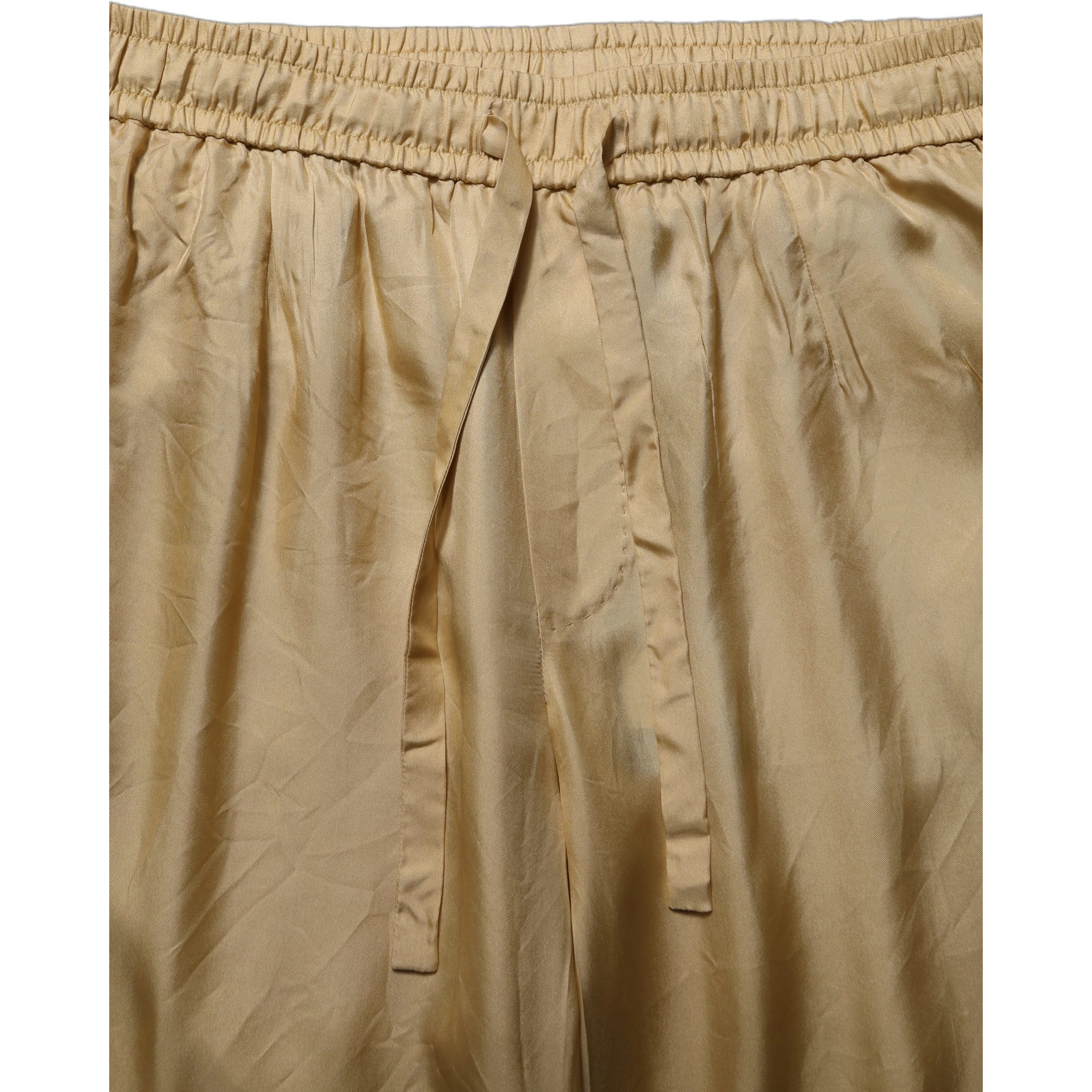 Yellow Straight Silk Mid Waist Chino Trouser Pants