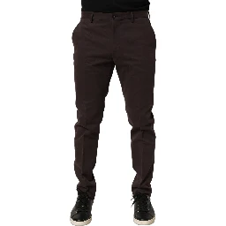 Brown Cotton Skinny Leg Dress Trouser Pants