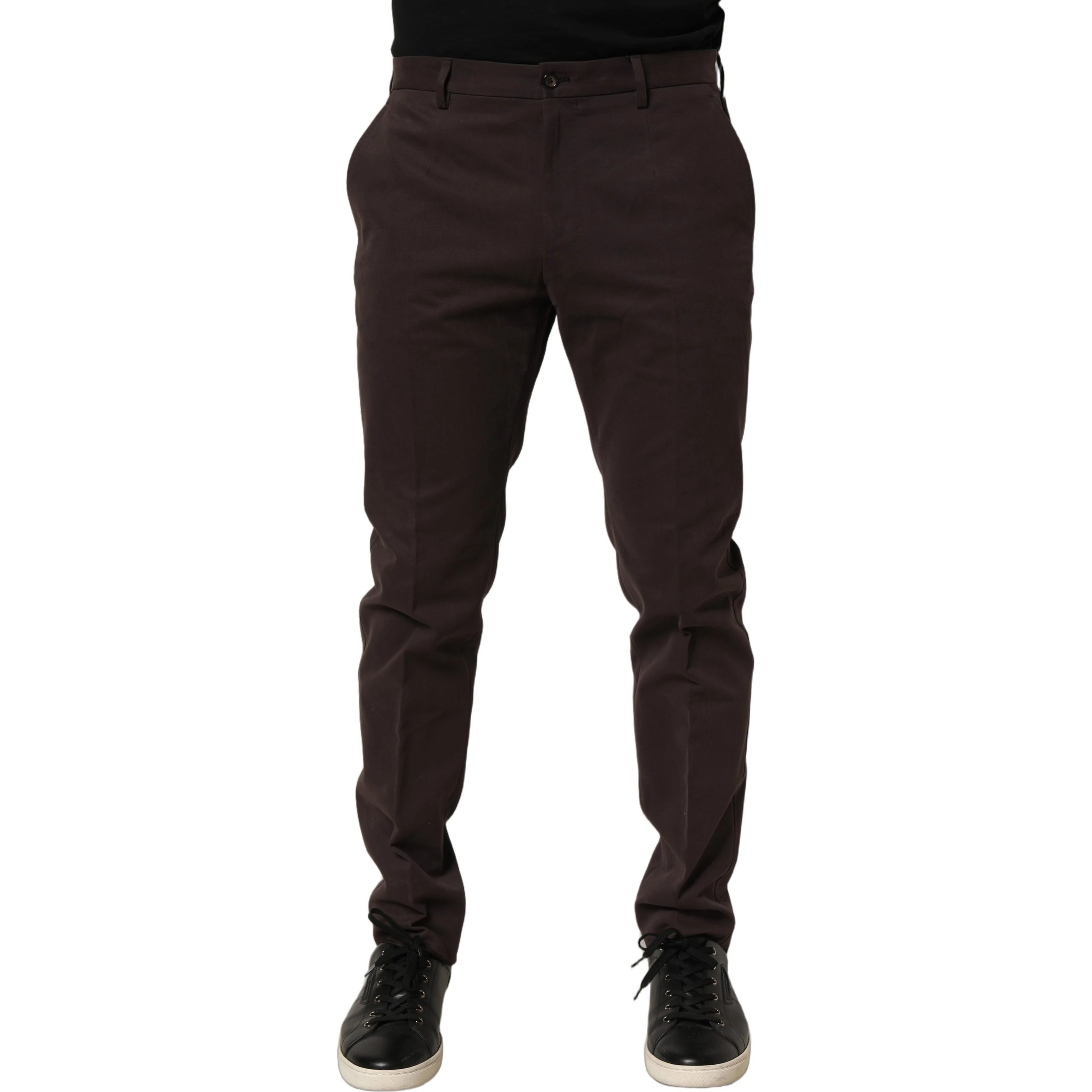 Brown Cotton Skinny Leg Dress Trouser Pants