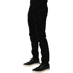 Black Logo Monogram Cotton Slim Denim Jeans