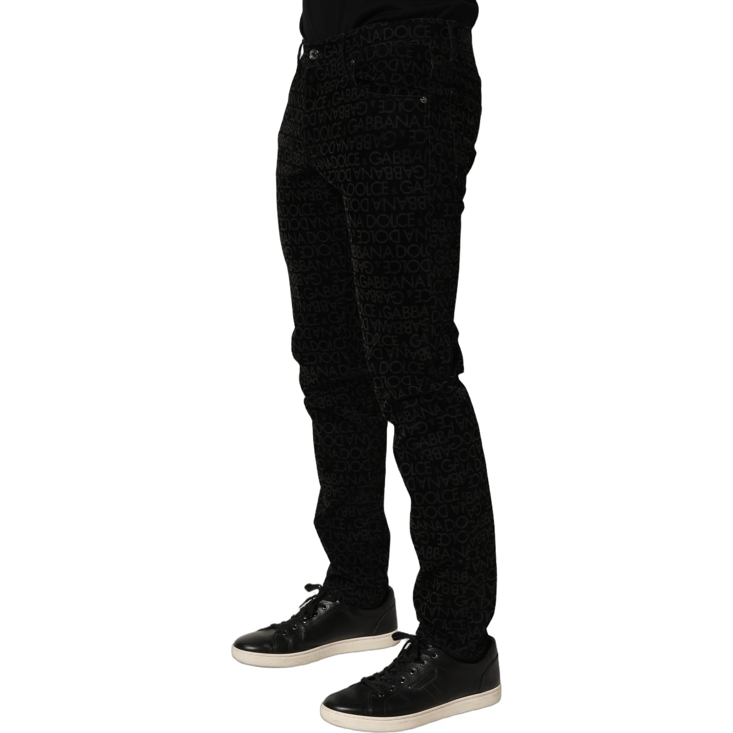 Black Logo Monogram Cotton Slim Denim Jeans