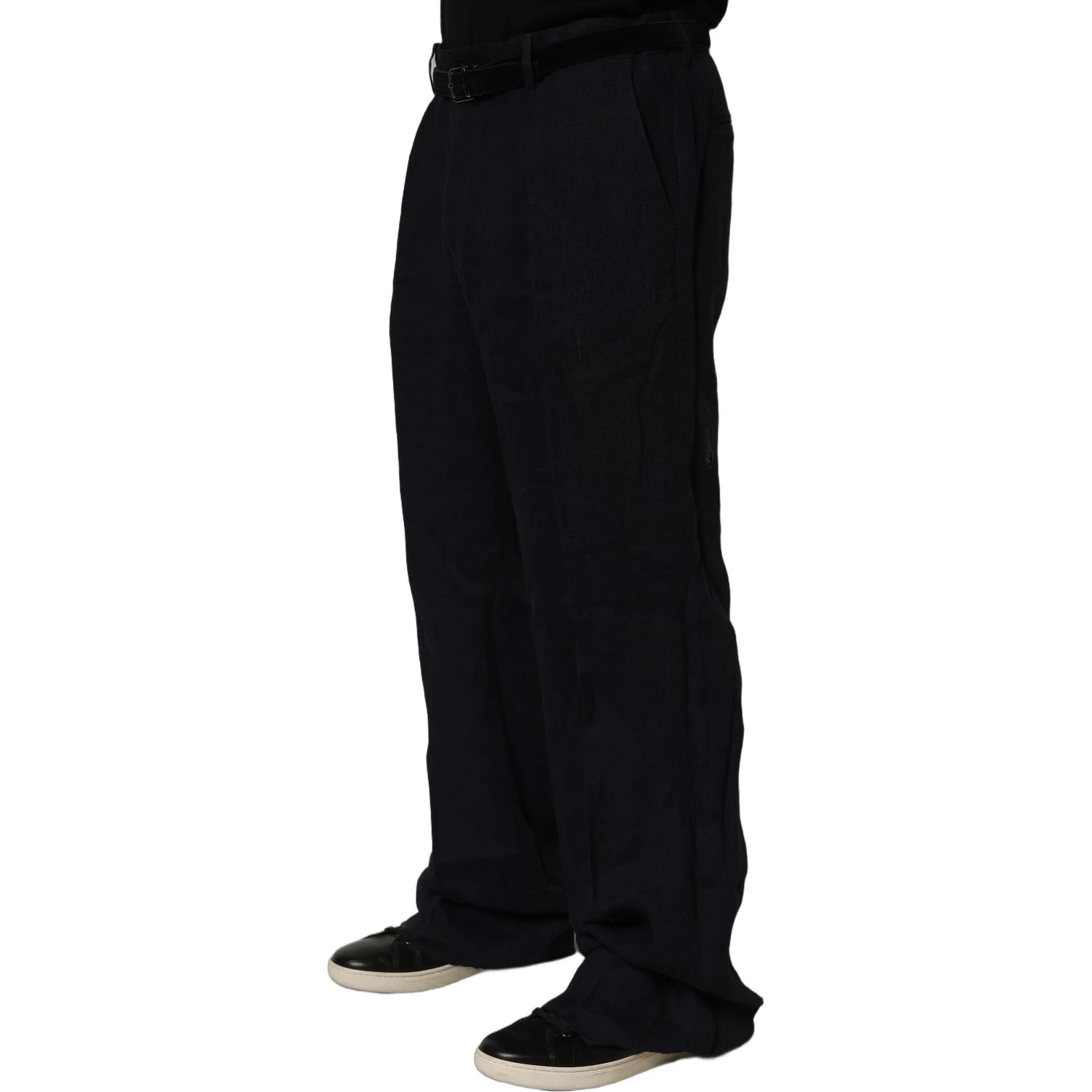 Black Linen Straight Leg Dress Trouser Pants