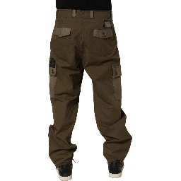 Brown Mid Waist Straight Cargo Trouser Pants