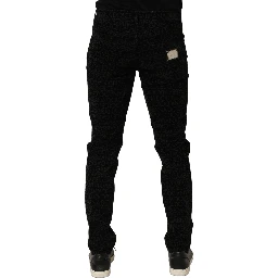 Black Logo Monogram Cotton Slim Denim Jeans