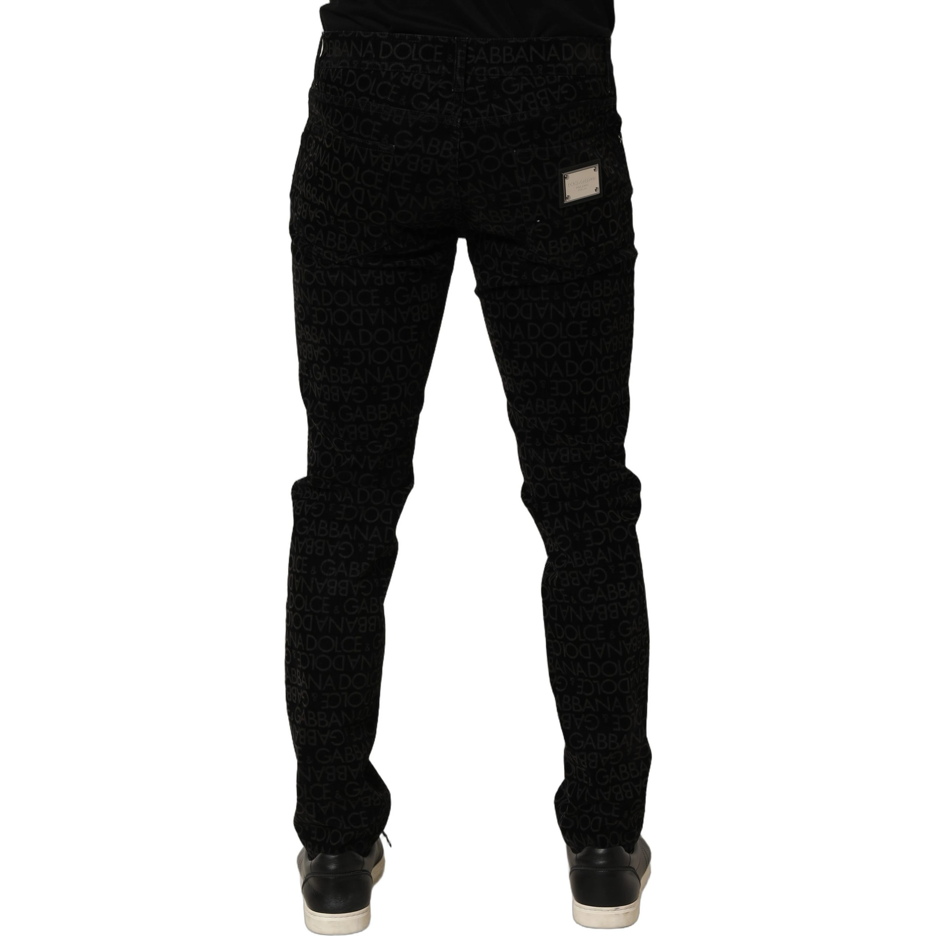 Black Logo Monogram Cotton Slim Denim Jeans
