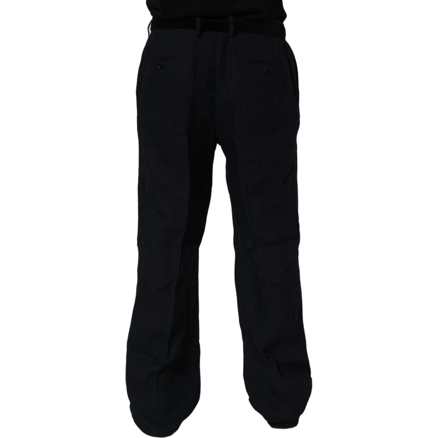Black Linen Straight Leg Dress Trouser Pants