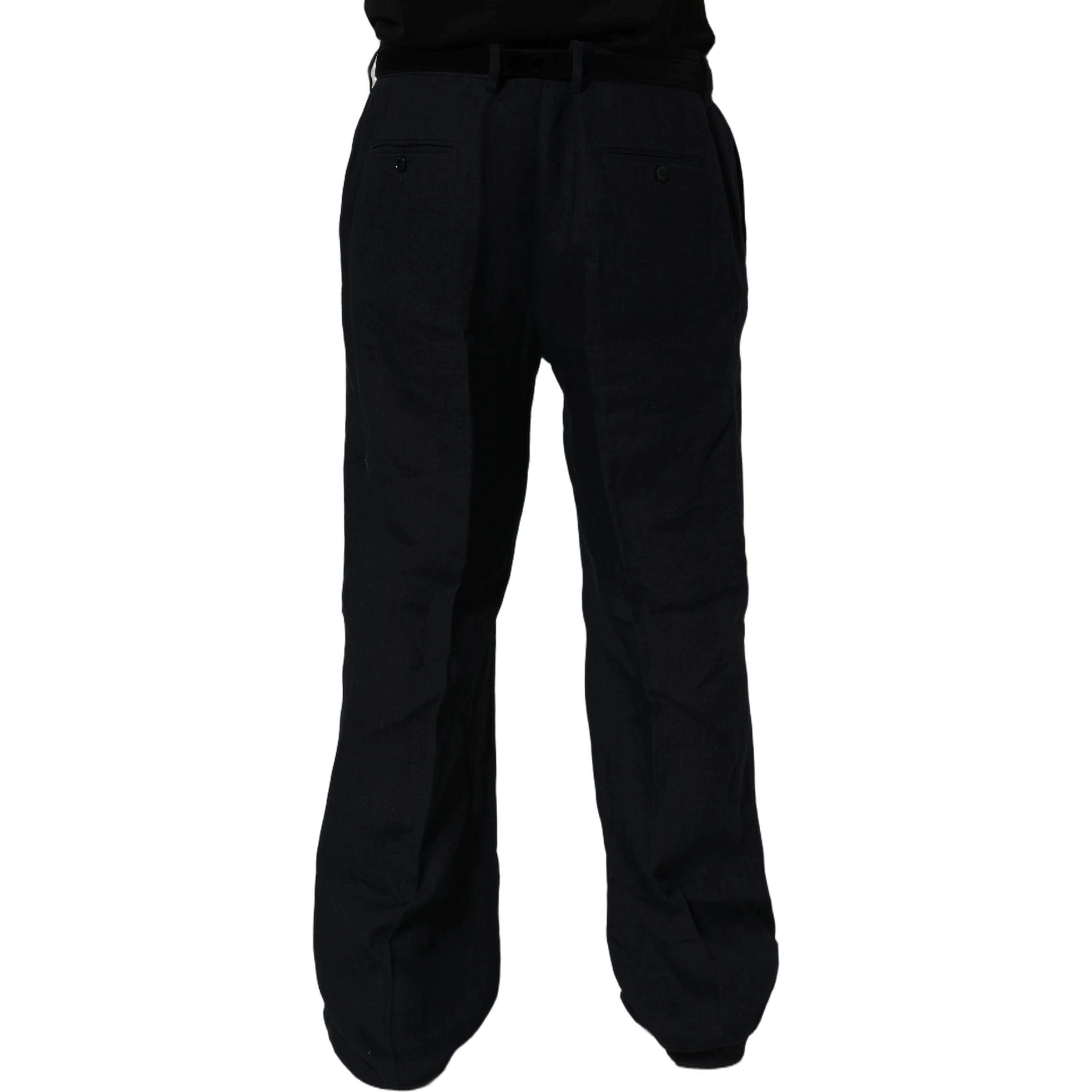 Black Linen Straight Leg Dress Trouser Pants