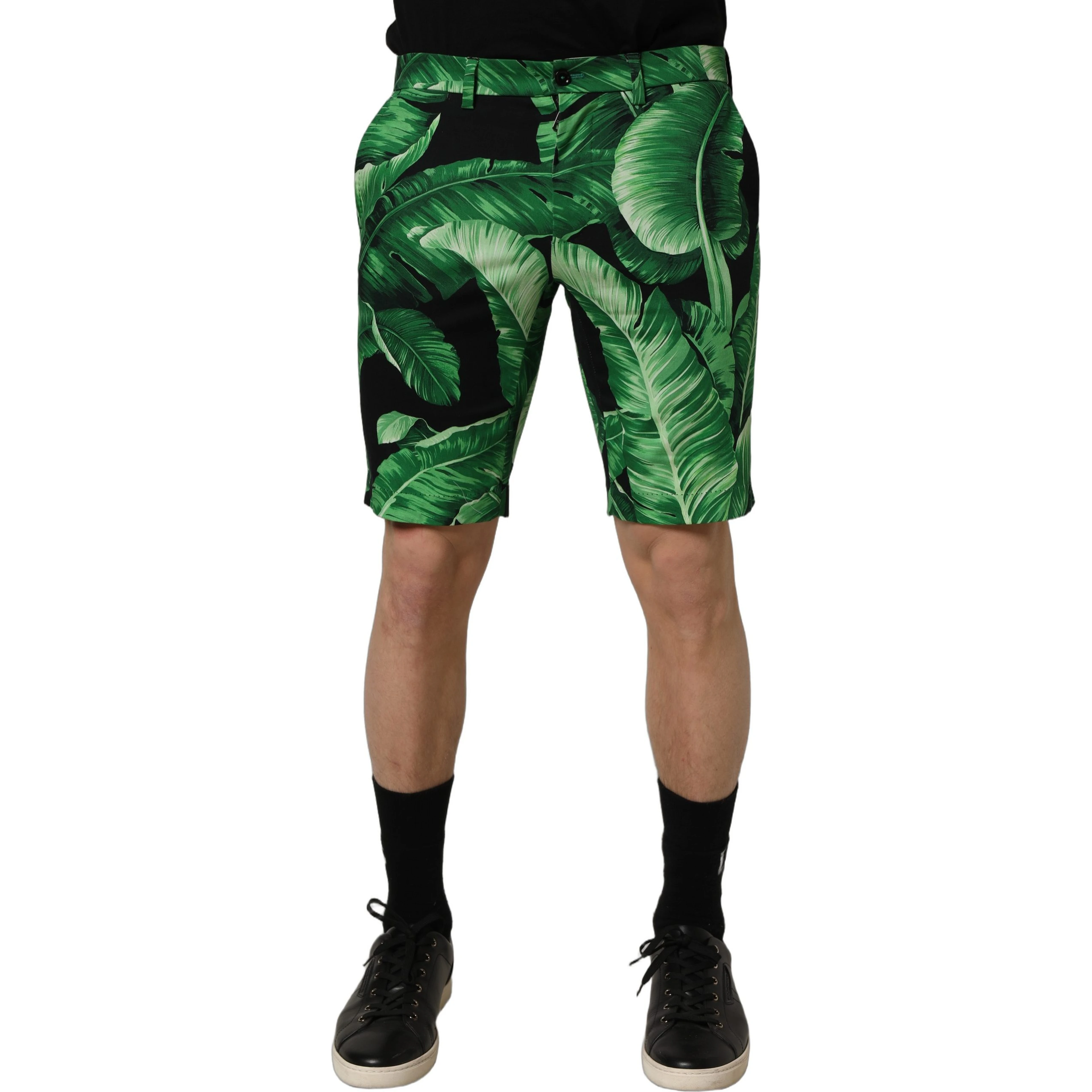 Black Green Banana Leaf Men Bermuda Shorts
