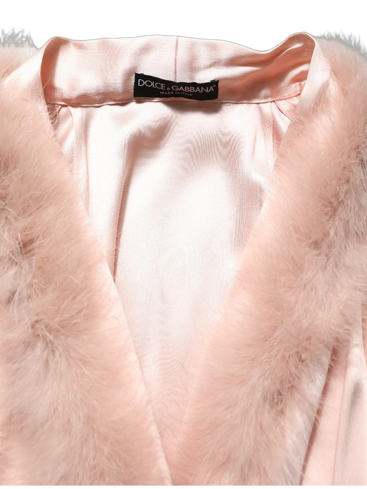 Light Pink Silk Turkey Feather Wrap Midi Dress