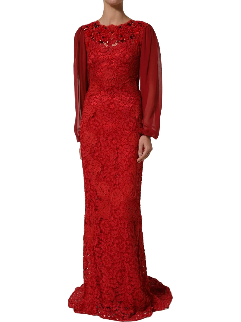 Red Embellished Mermaid Long Gown Dress