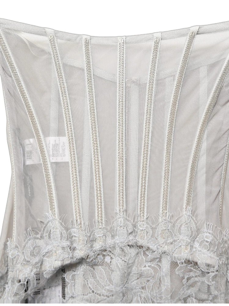 Gray Lace Corset Style Bodice Maxi Dress