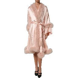 Light Pink Silk Turkey Feather Wrap Midi Dress