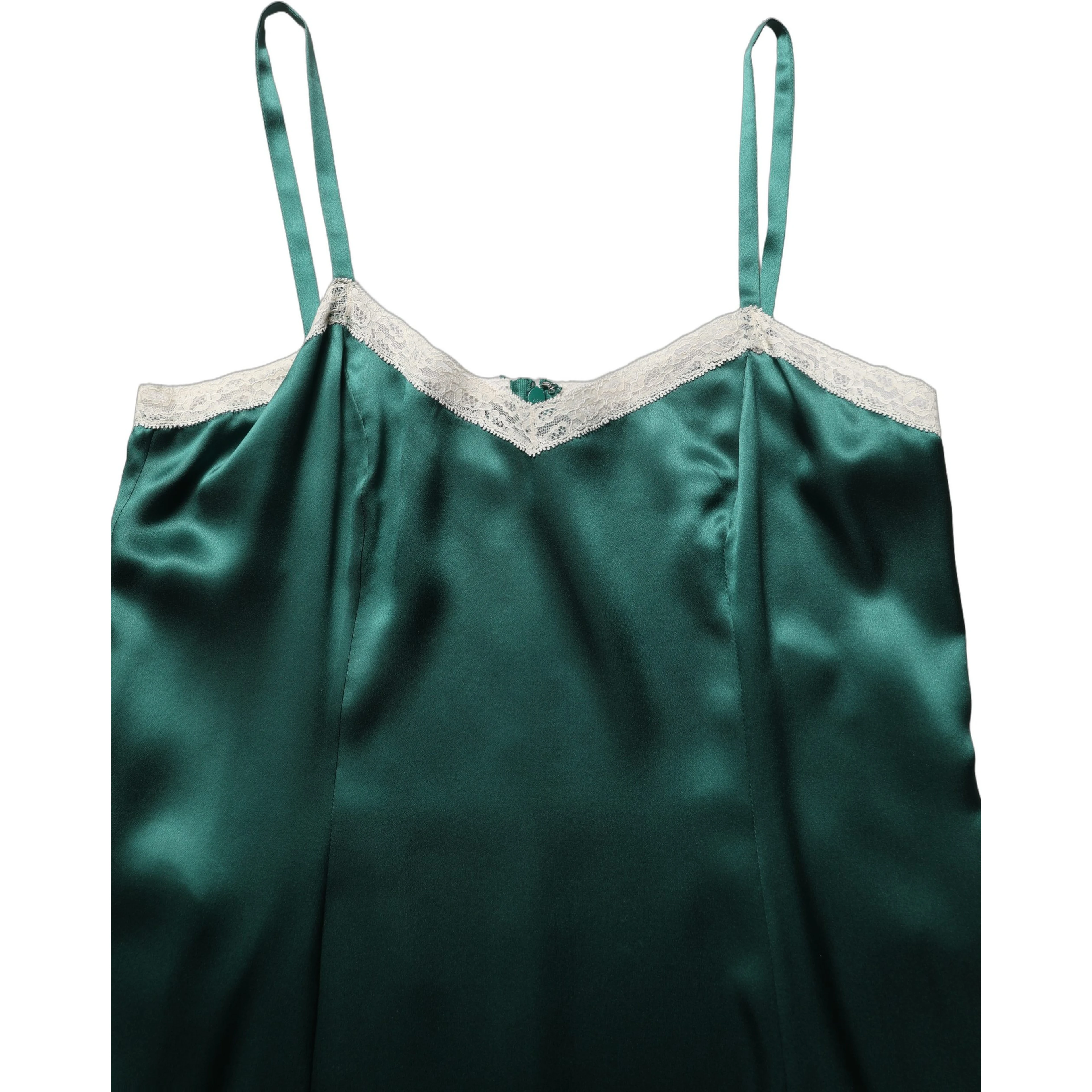 Green Satin Lace Trim Sleeveless Maxi Dress