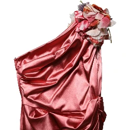 Pink Draped Midi Flower Appliques Dress