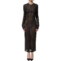 Black Long Sleeve Sheer Fitted Maxi Dress