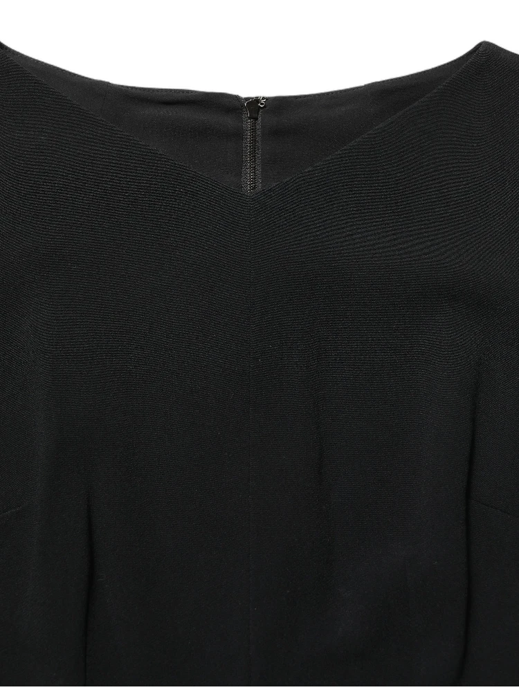 Black Viscose Short Sleeve A-line Midi Dress