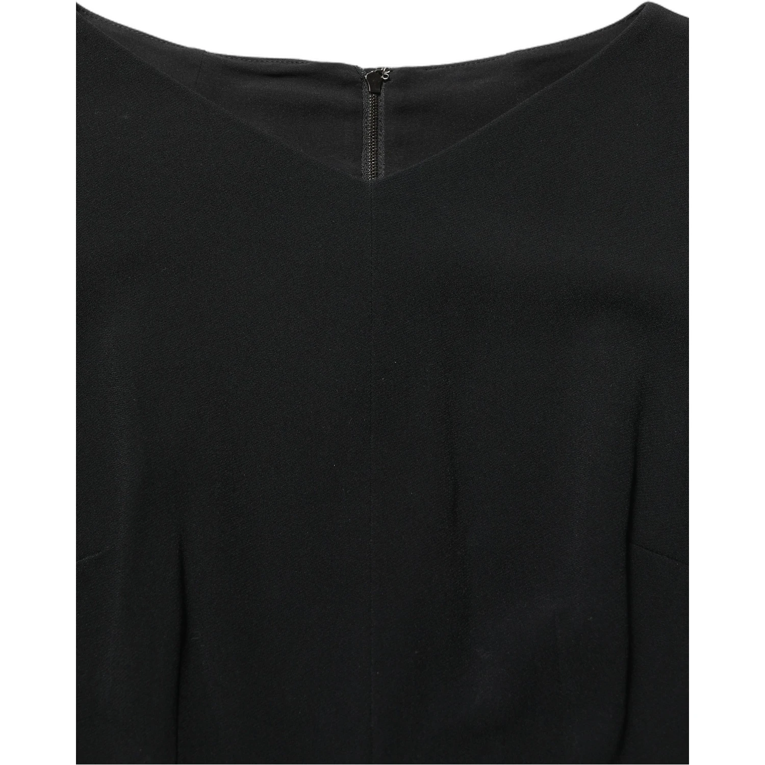 Black Viscose Short Sleeve A-line Midi Dress