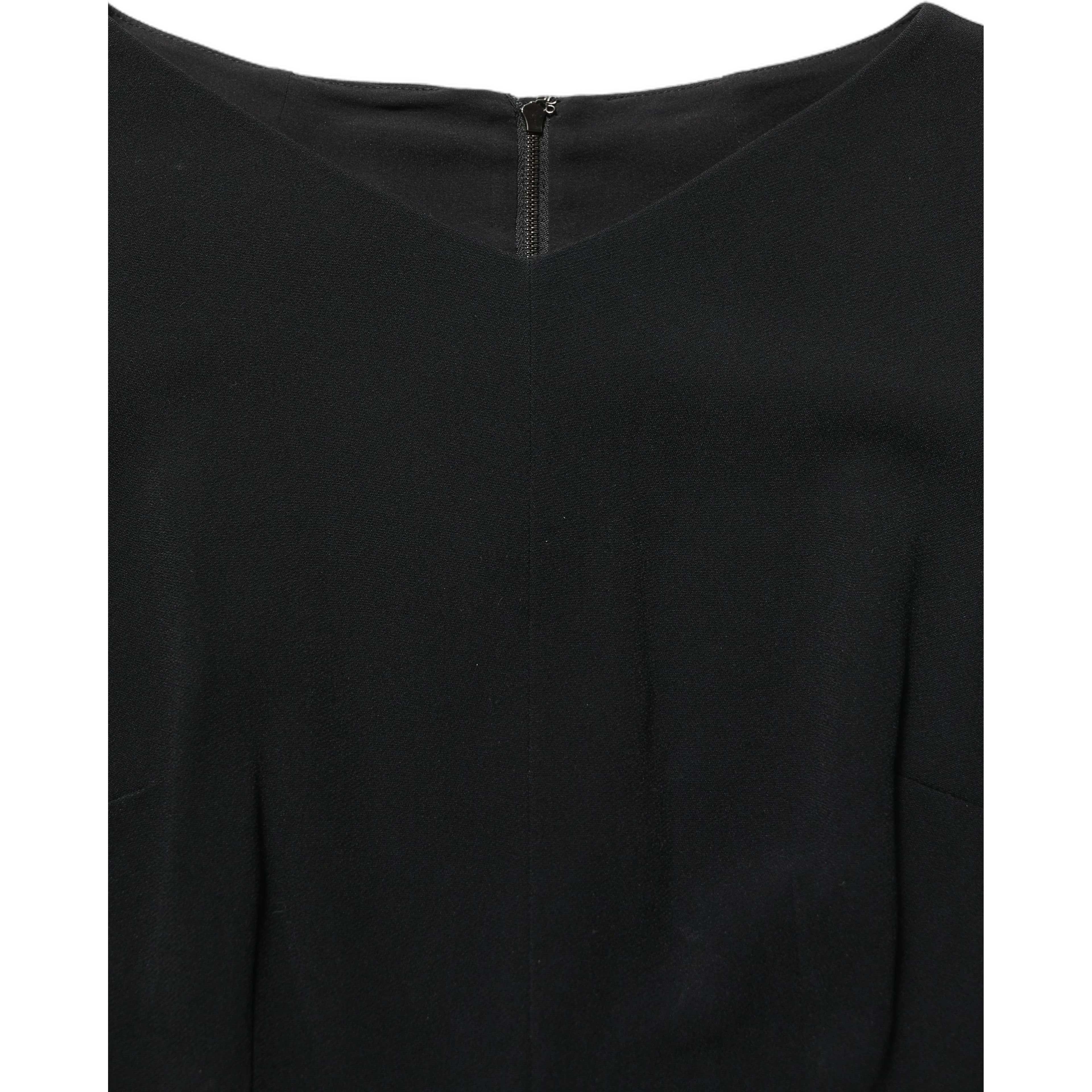 Black Viscose Short Sleeve A-line Midi Dress