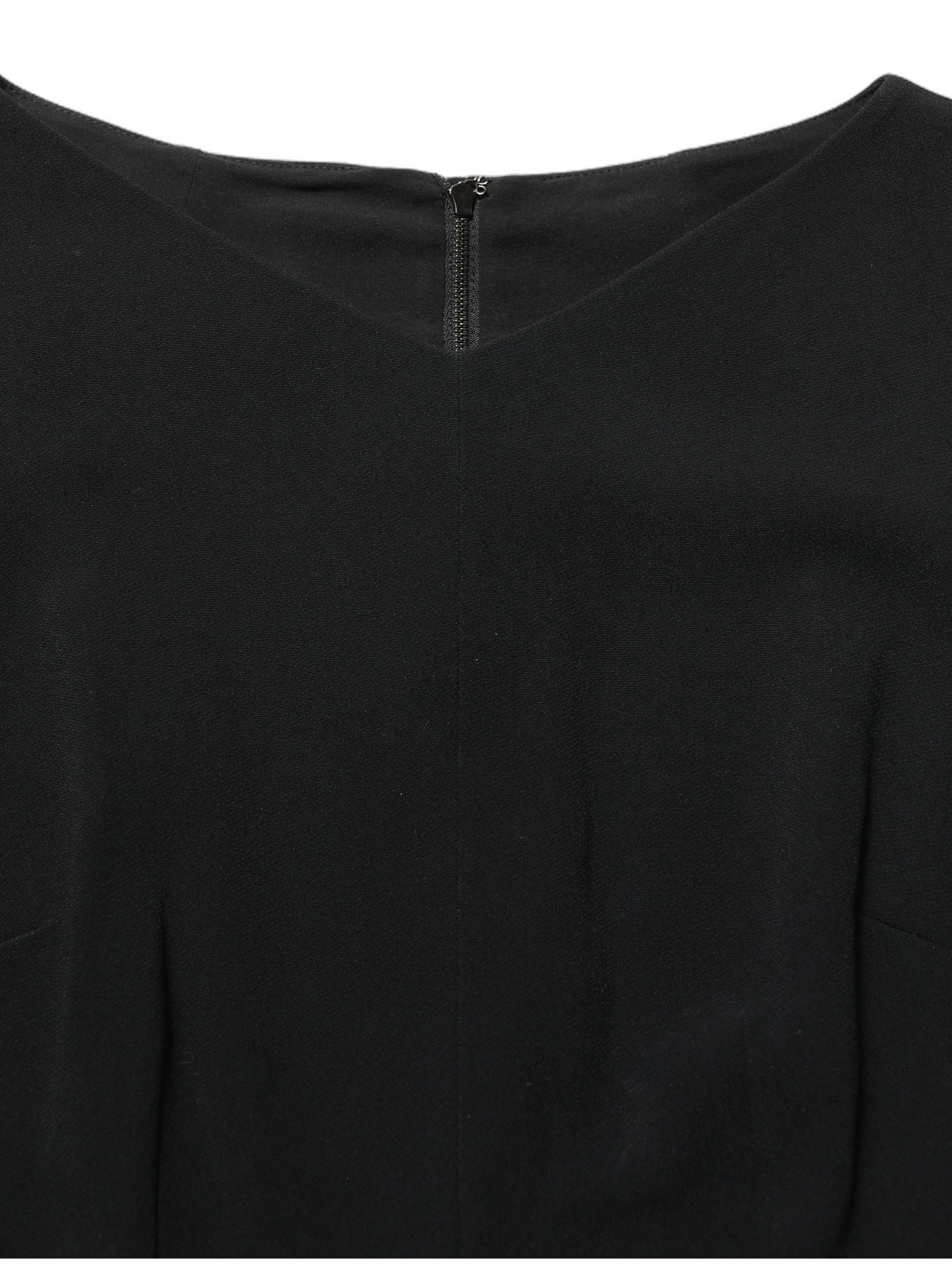 Black Viscose Short Sleeve A-line Midi Dress