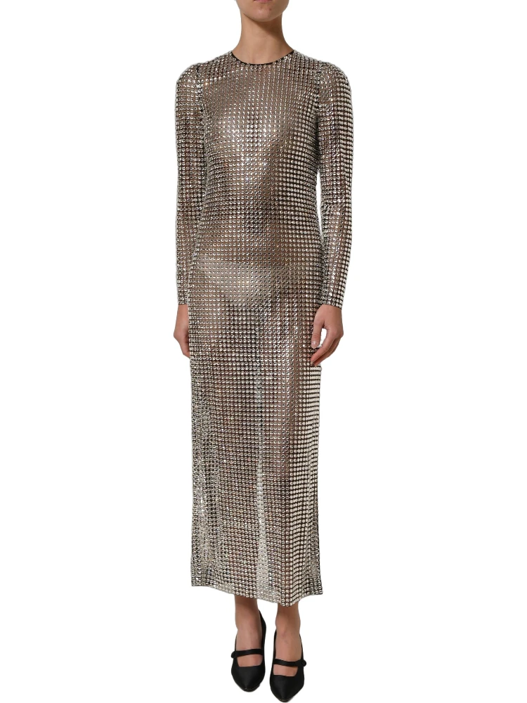 Beige Crystal Embellished Long Gown Dress alternative