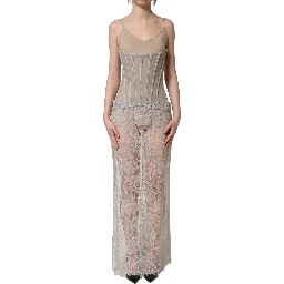 Gray Lace Corset Style Bodice Maxi Dress