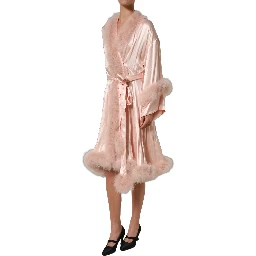 Light Pink Silk Turkey Feather Wrap Midi Dress