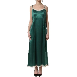 Green Satin Lace Trim Sleeveless Maxi Dress