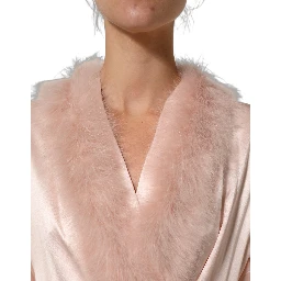 Light Pink Silk Turkey Feather Wrap Midi Dress
