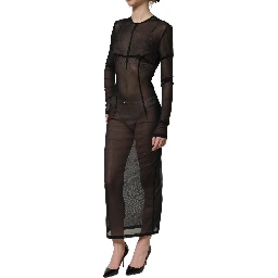 Black Long Sleeve Sheer Fitted Maxi Dress