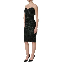 Green Leopard Print Bustier Draped Midi Dress