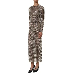 Beige Crystal Embellished Long Gown Dress