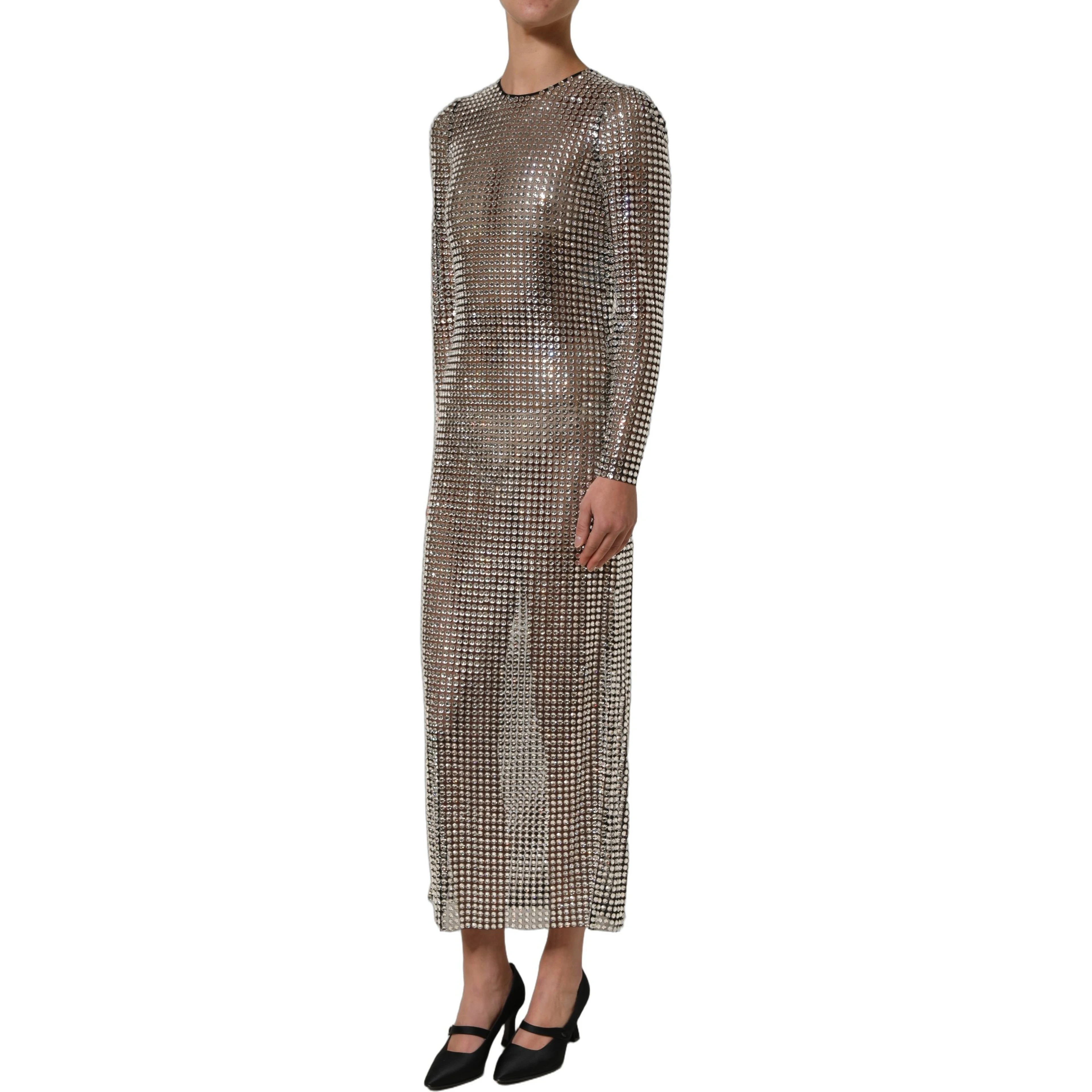 Beige Crystal Embellished Long Gown Dress