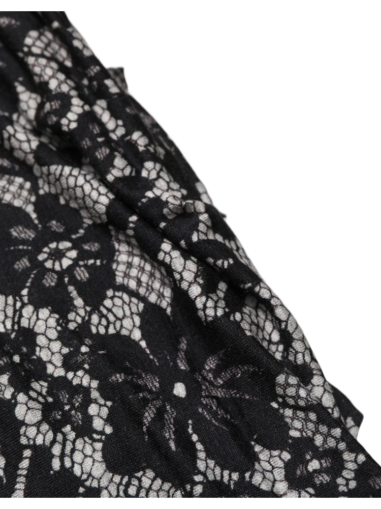 Black White Floral Lace Sleeveless Midi Dress