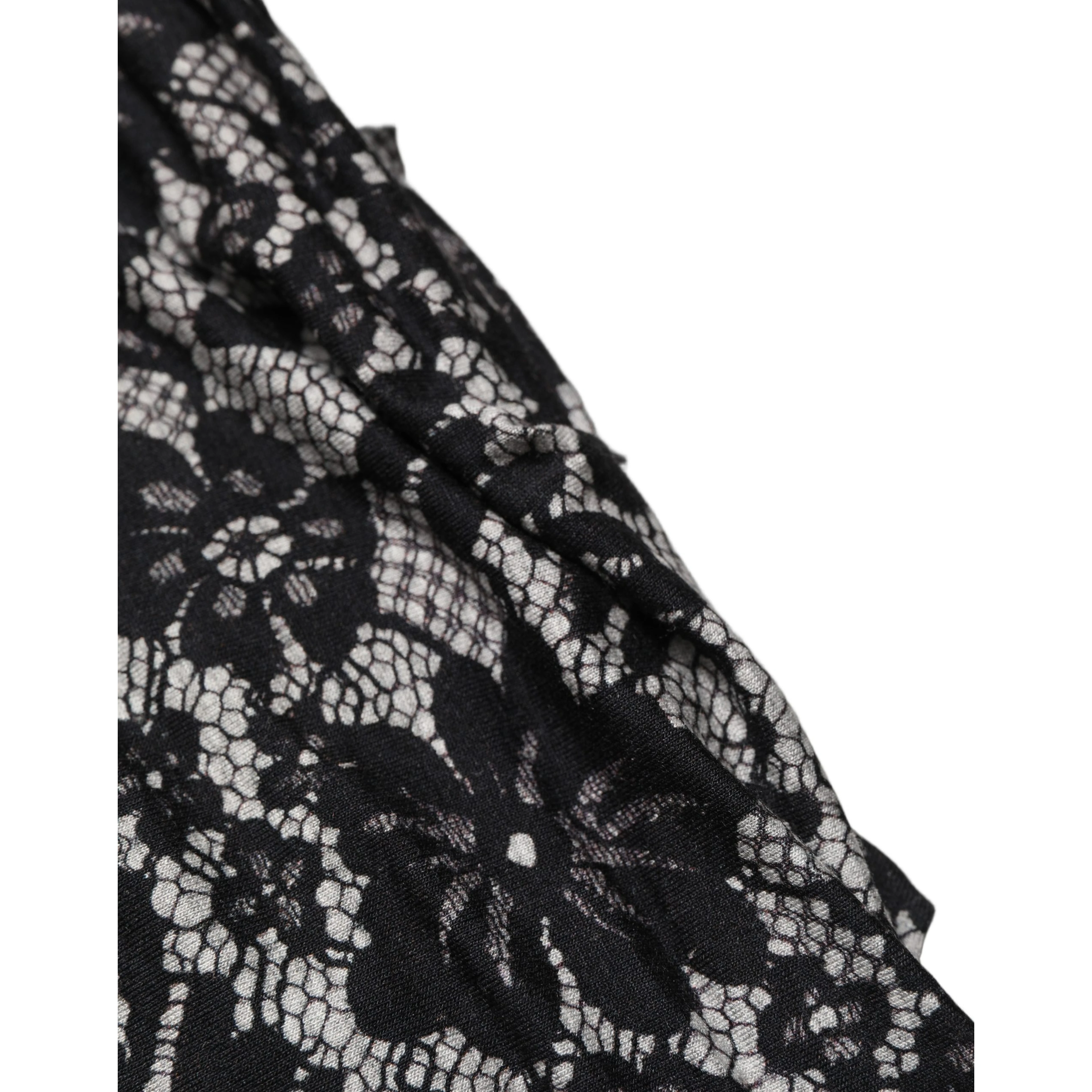 Black White Floral Lace Sleeveless Midi Dress