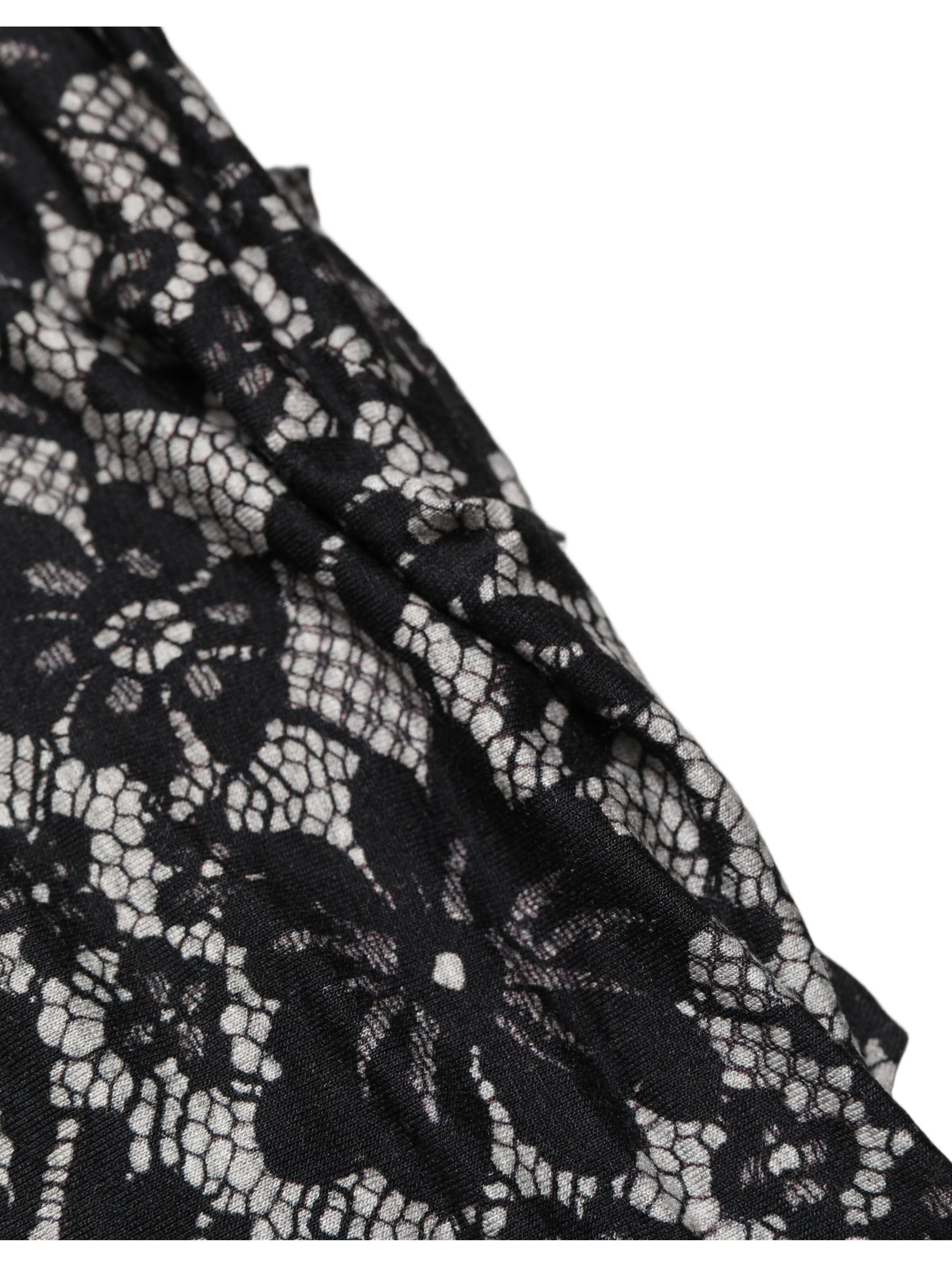 Black White Floral Lace Sleeveless Midi Dress
