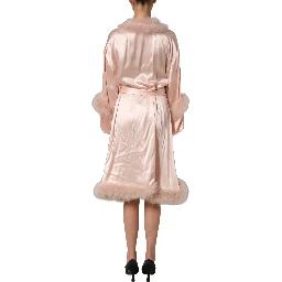 Light Pink Silk Turkey Feather Wrap Midi Dress